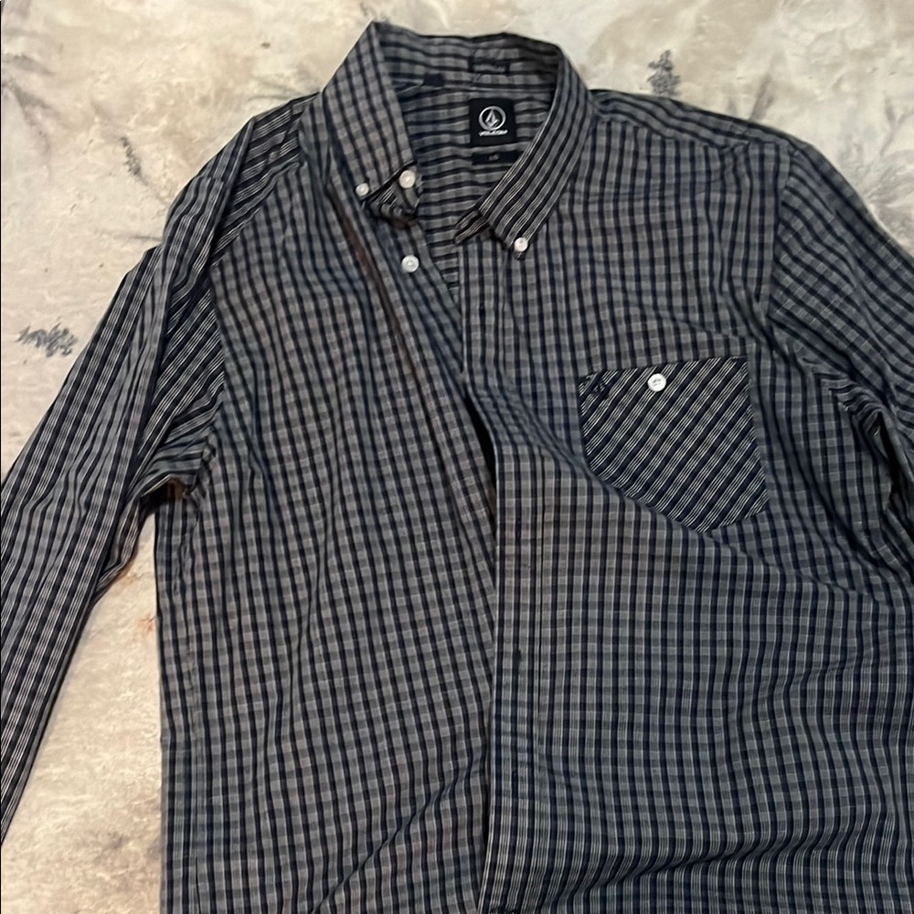 Volcom Navy  and Gray Casual Button Down Shirt